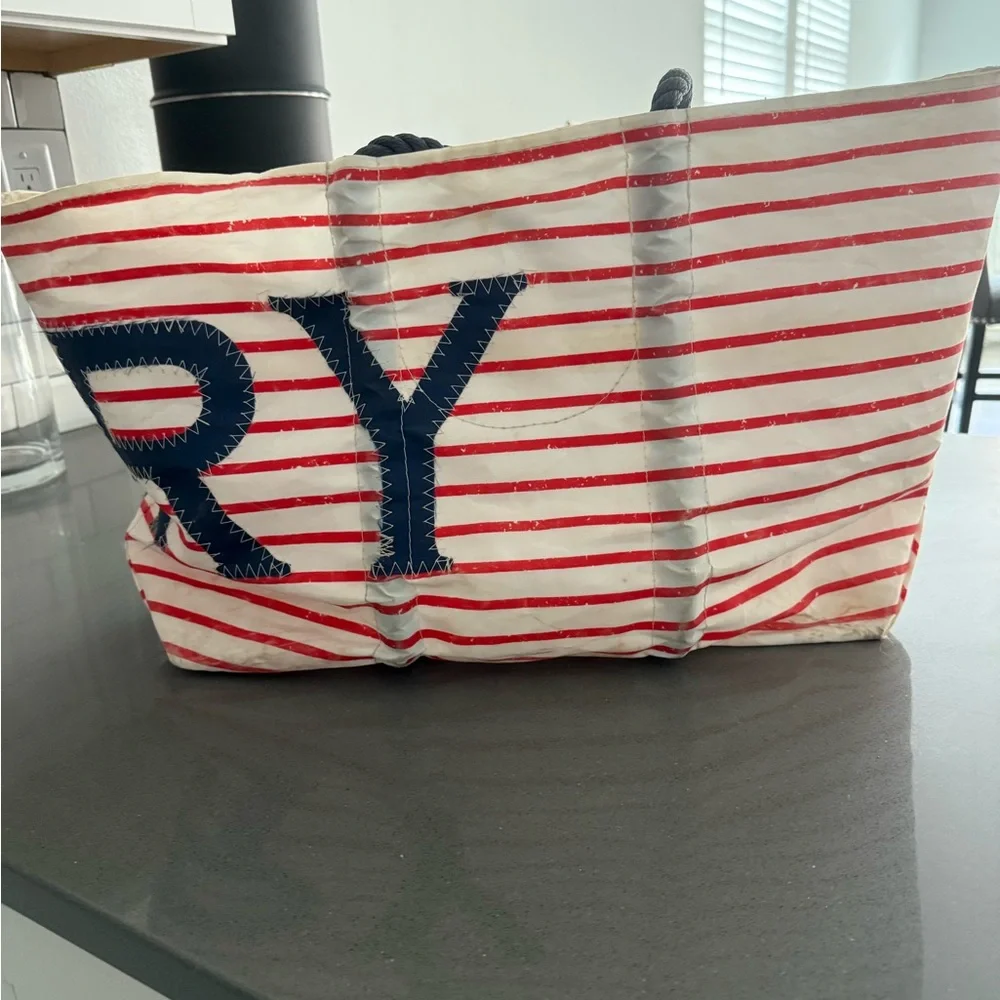 Sherry by Seabags Striped Red and White Tote Bag - Picture 2 of 9